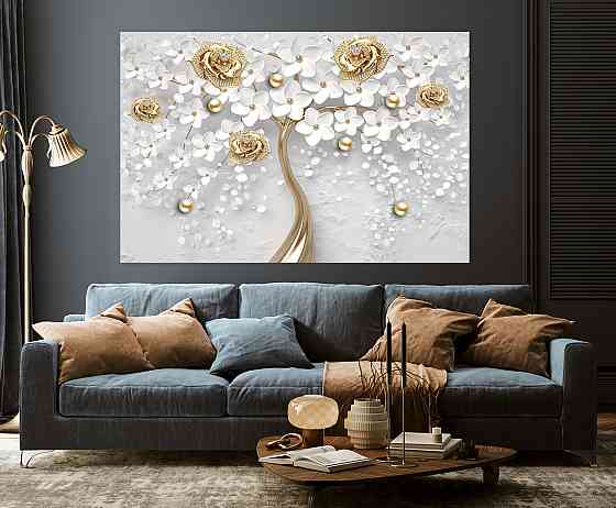 Картина холст в гостиную / спальню  Квіти золоті троянди   MLP_37 40x80 см Киев