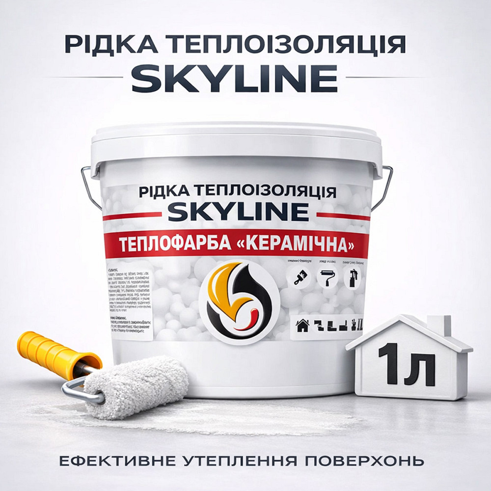 Рідка теплоізоляція Skyline керамічна теплофарба для утеплення стін, фасадів, покрівлі та трубопроводів Біла 1 л Харків - фото 1