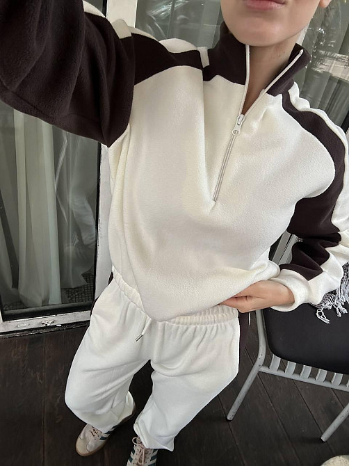 Жіночий стильний теплий костюм з двостороннього флісу. Молочний, 42/44 Одеса - фото 1