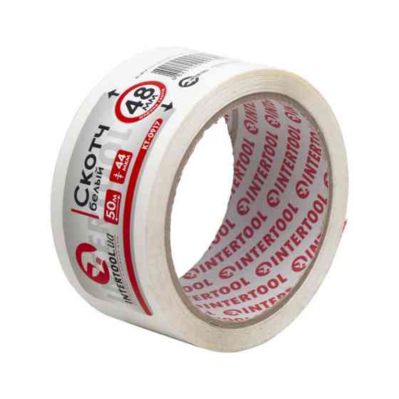 Скотч білий, 50 м × 48 мм, 44 мкм INTERTOOL KT-0917 Київ
