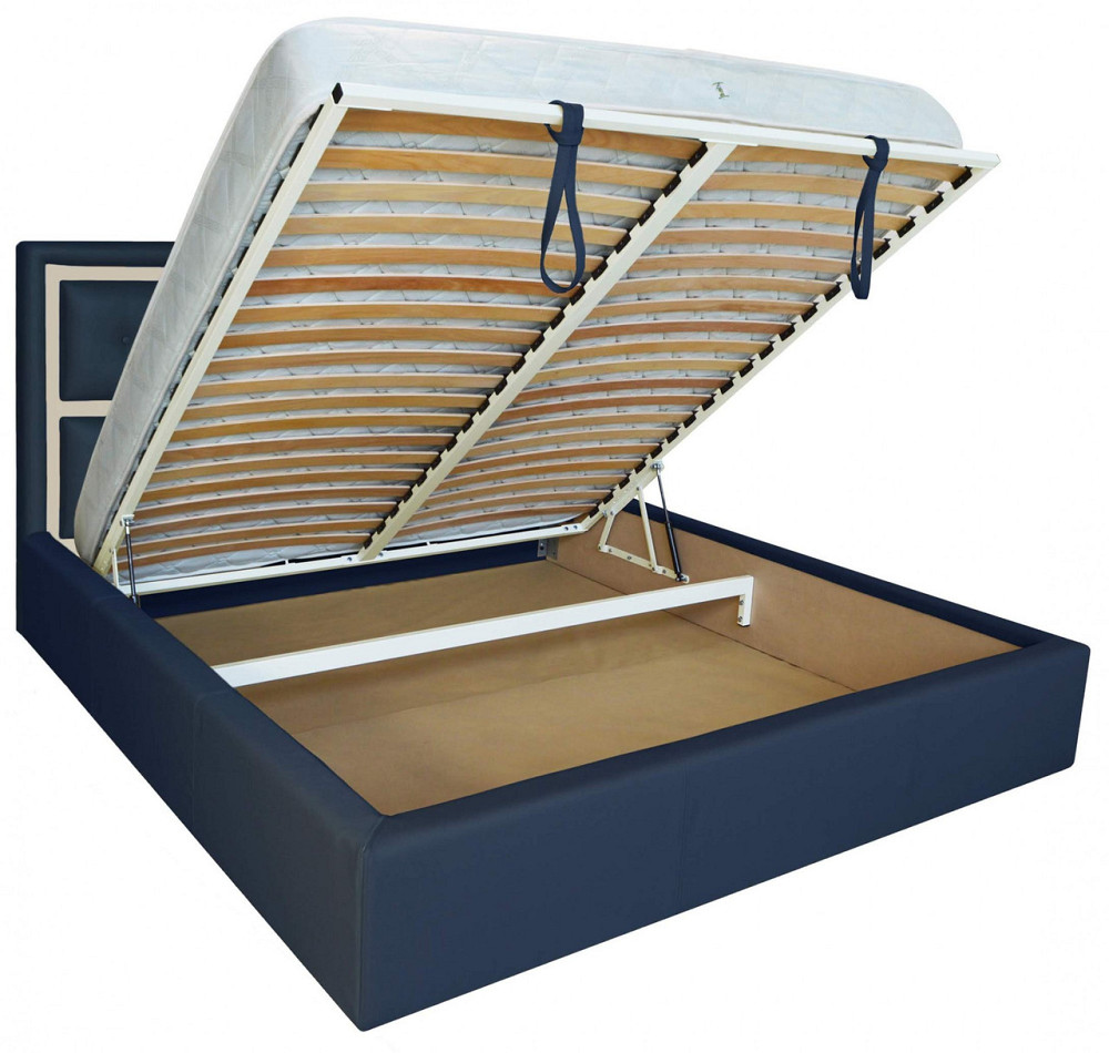 Кровать Двуспальная Windsor Comfort 160 х 190 см Fly 2227/2207 С подъемным механизмом и нишей для белья Сине-бежевый Днепр - изображение 9