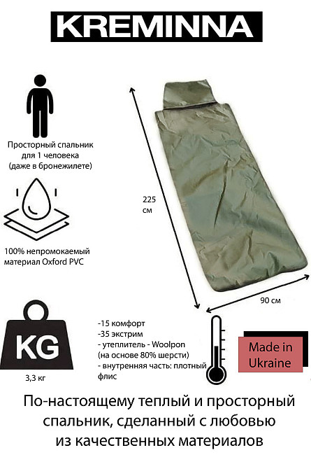 Зимовий Спальник Військовий -30° Спальний Мішок на Флісі ХХЛ Армійський Тактичний Теплий 225*90 ЗСУ  Дніпро - фото 3