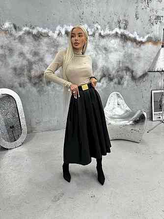 Жіноча тепла мідіспідниця зі складками екокожа на флісі 48/52 Одеса