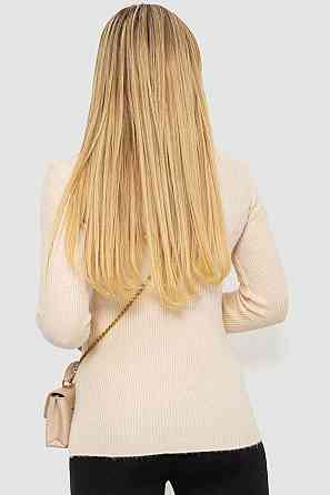 Кофта женская базовая с шерстью, в рубчик, прямая, теплая, удобная, практичная, Светло-бежевый, S-M Лубны