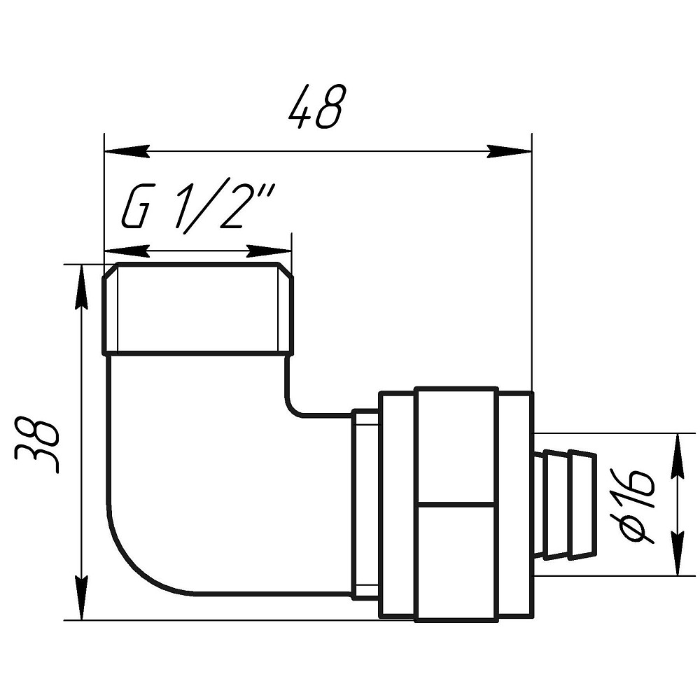 Кутник із зовнішньою різьбою APE ITALY 753 L 1/2″х16 Луцьк - фото 4