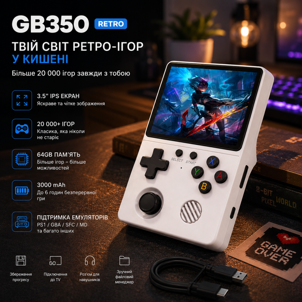 Портативная игровая консоль GB350 Retro White: 3.5