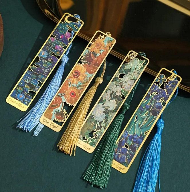 Вінтажна металева закладка з масляним живописом та китицею. ОригІнальна закладка для книжок. Подарун Київ - фото 4