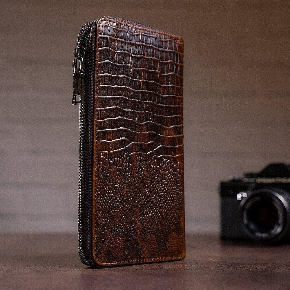 Мужской клатч с силуэтом каймана 20235 Vintage Коричневый Киев - изображение 10