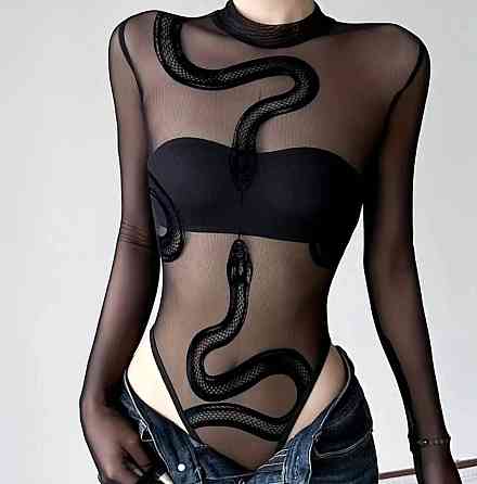 Жіночий стильний напівпрозорий боді з малюнком змії стрейч сітка Одеса