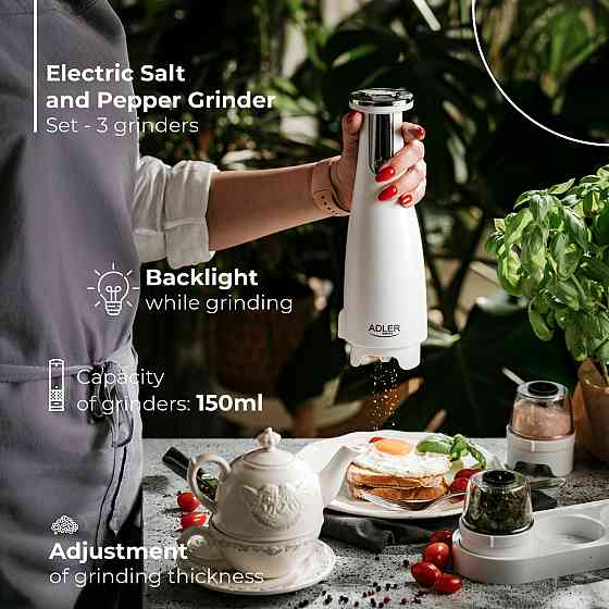 Млинок для спецій Adler AD 4449 white електричний/150мл/керамічні жорна/USB-C/3 змінні млинки/білий Винница