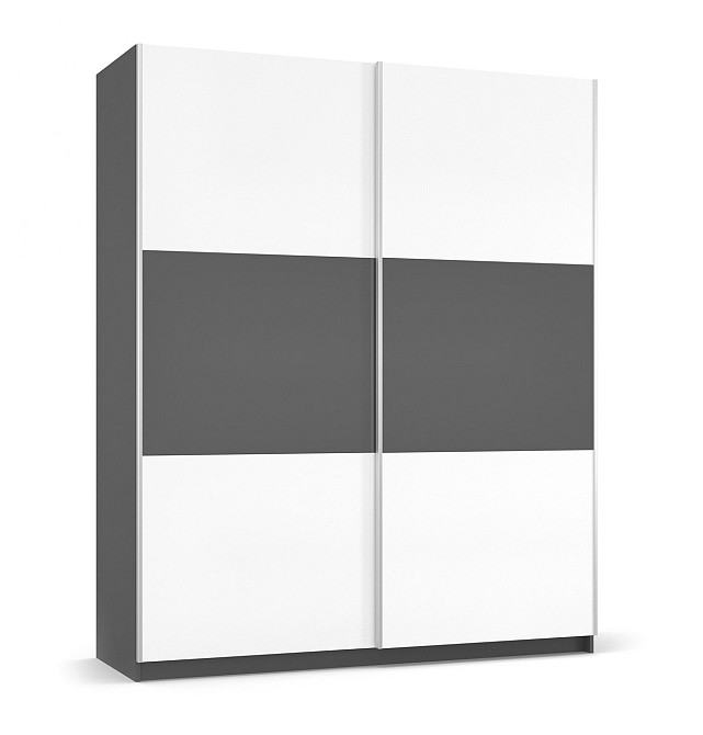 Комплект модульной мебели из ДСП в спальню Лондон шкаф-купе с кроватью комодом тумбой и зеркалом серо-белый Львов - изображение 7