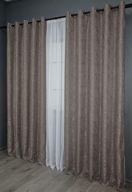 Комплект штор на люверсах VR-Textil Льон мармур Pavliani № 1373ш 150х250 см 2 шт Коричнево-сірий (37-0046) Київ - фото 4