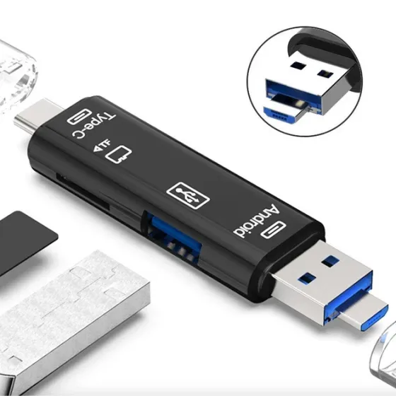Багатофункціональний адаптер хаб кардрідер 5в1 Type-C Android USB 2.0 Black Запоріжжя