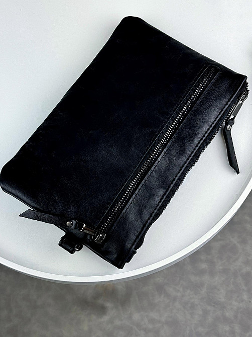 Кожаный клатч из натуральной гладкой кожи SKILL (Черный) Сумы - изображение 9