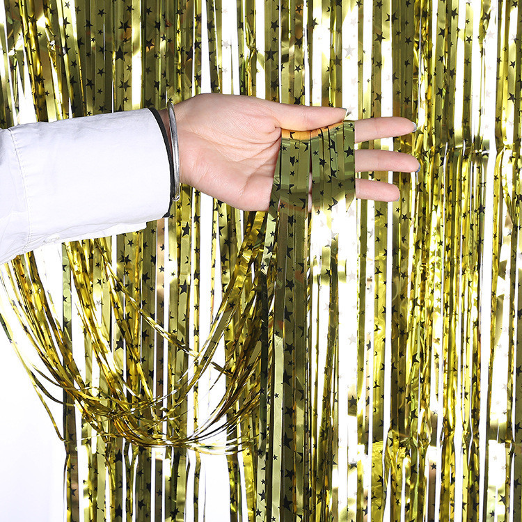 Дощик для фотозони з принтом зірочок 2 м на 1 м золотистий Київ - фото 1