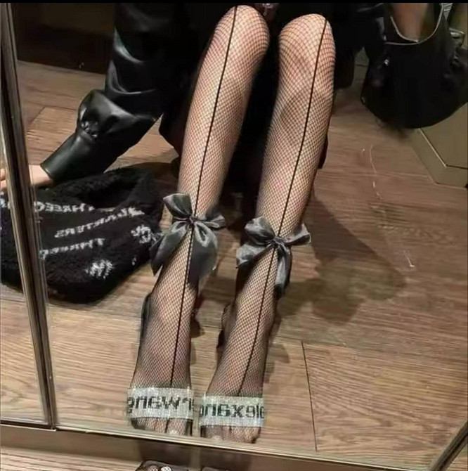 Женские черные колготки - сеточка с отделкой Одесса - изображение 7