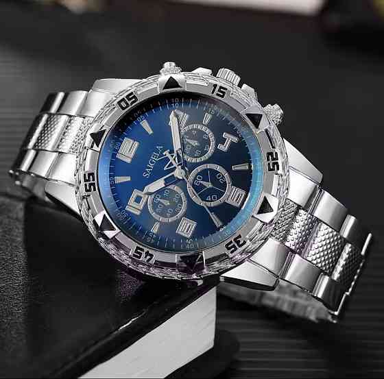 Годинник чоловічий сріблястий з темним циферблатом у подарунковій коробці Сміла