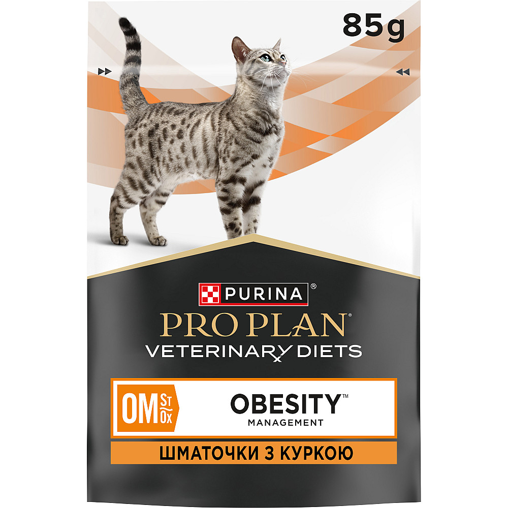 Вологий дієтичний корм PRO PLAN VETERINARY DIETS OM Obesity Management St/Ox для дорослих котів для зниження надмірної маси тіла, з куркою, 85 г Київ - фото 1
