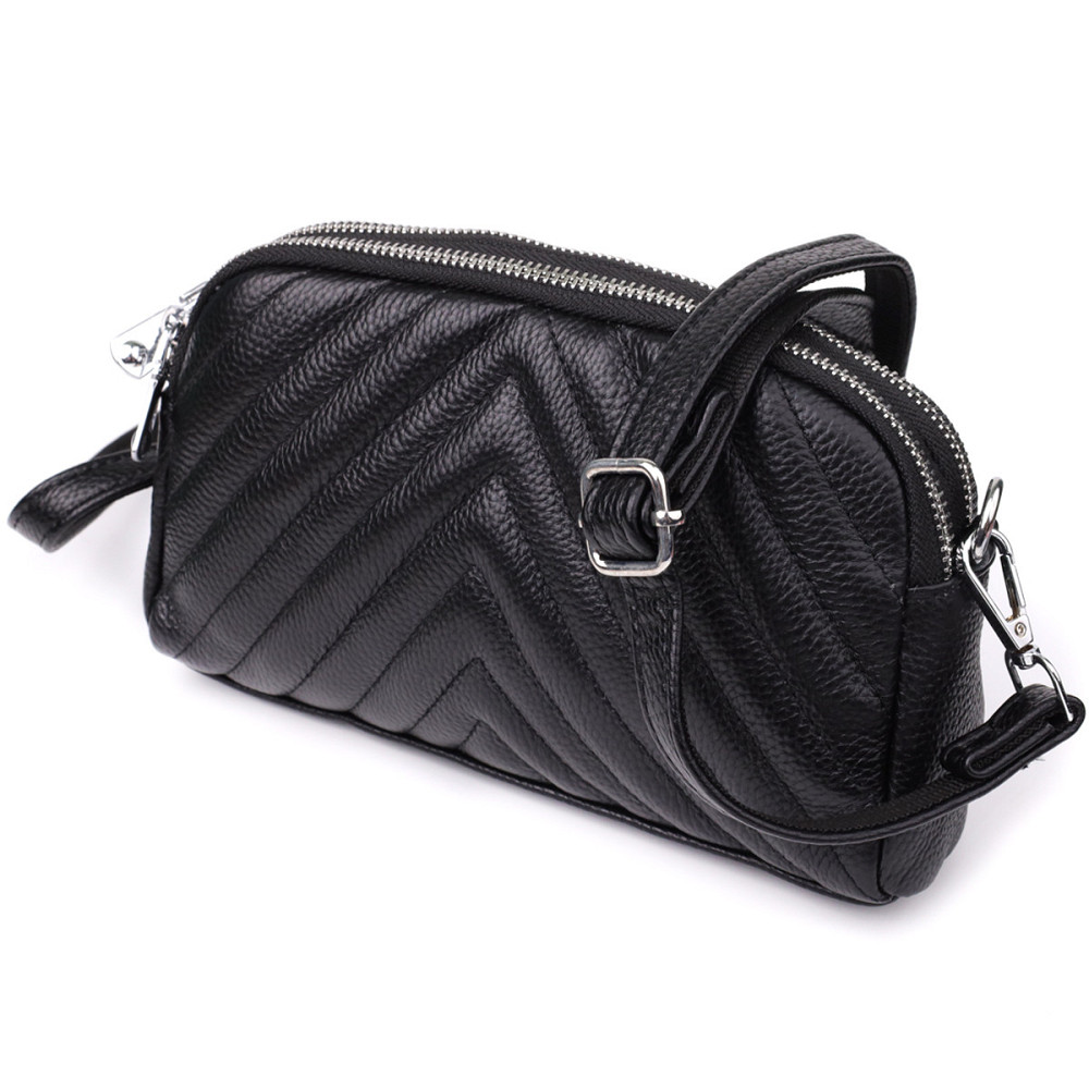 Стильна сумка прошита трикутниками із натуральної шкіри Vintage 22909 Чорний Київ - фото 1