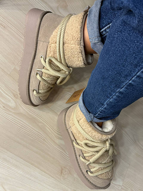 Угги женские Hengji 52-3 замшевые сноубутсы с мехом тедди на высокой подошве бежевые, 36, 23 см Киев - изображение 3