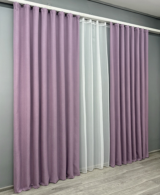 Комплект штор VR-Textil 100% блэкаут ASHEN NIGHT 100х270 2шт и Тюль 400х270 1844ш-1153т сиреневый с белым 71-083/2 Киев - изображение 3