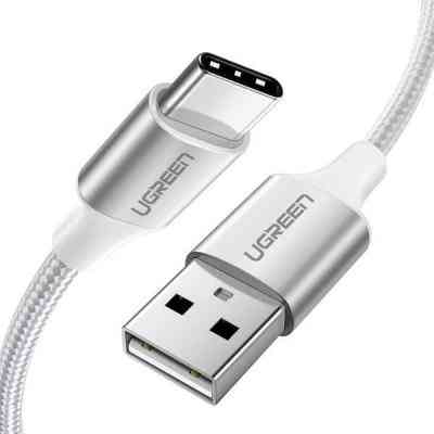 Дата кабель USB 2.0 AM to Type-C 1.0m US288 Aluminum Braid White Ugreen (60131) Винница