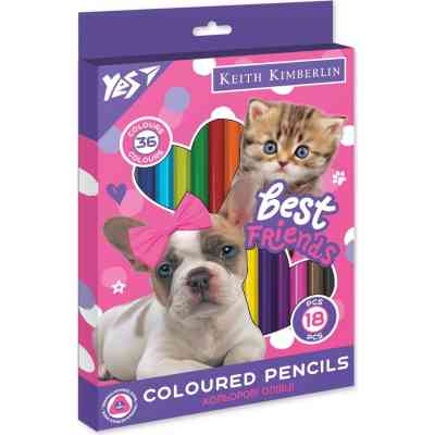 Олівці кольорові Yes Keith Kimberlin двосторонні 18 шт. 36 кольорів (290690) Вінниця