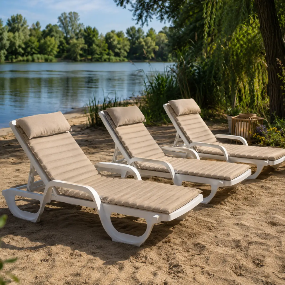 Матрац із подушкою на шезлонг (лежак) BritGarden (0,65 х 2м) водонепроникний Бежевий Вінниця - фото 3