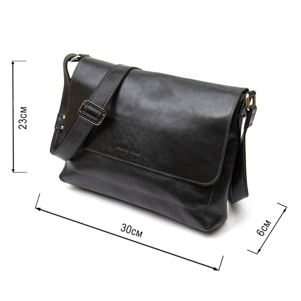 Шкіряна чоловіча прямокутна сумка GRANDE PELLE 11429 Чорний Київ - фото 10