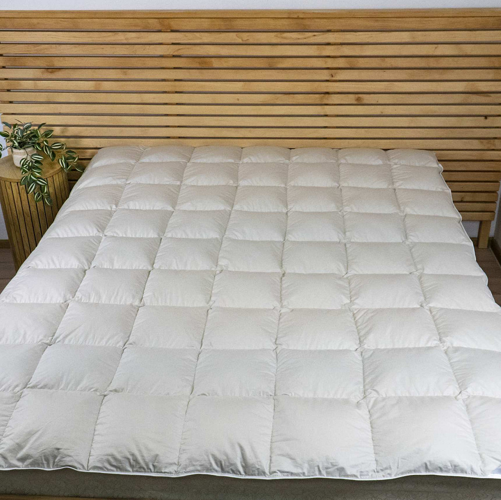 Эксклюзивное пуховое Евро одеяло премиум качества YouStar 100% гусиный пух, Сатин, размер 200х220 см (Бежевый) Сумы - изображение 2