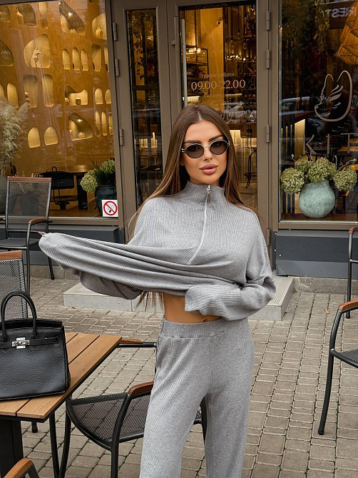 Жіночий стильний повсякденний костюм турецький ангора рубчик Сірий, 40/42 Одеса - фото 8