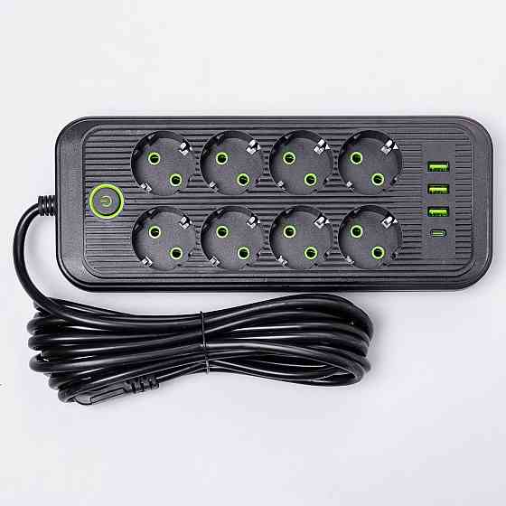 Сетевой фильтр 2.8 м удлинитель на 8 розеток с 3 USB 1 Type-C и кнопкой отключения F20U Черный HP-5-28 Киев