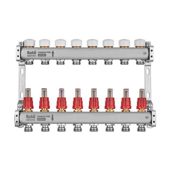 Колектор з витратоміром та термостатичними клапанами Roho R804-08M - 1"х 8 вих. (RO1071) Київ