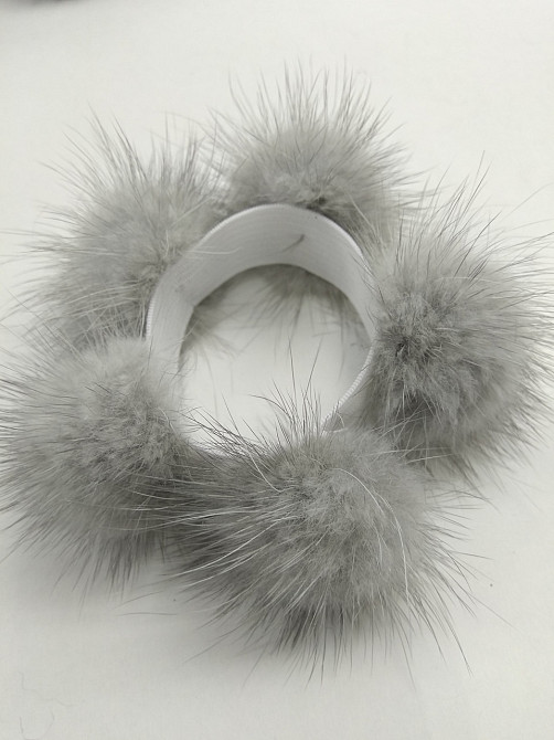 Резинка меховая норковая на волосы на гульку Серый Харьков - изображение 3