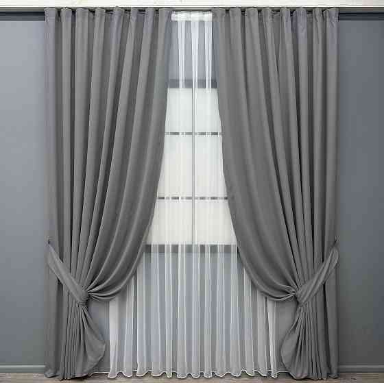 Комплект готових штор VR-Textil Мікровелюр Petek № 1485ш Сірий 200х290 см 2 шт (32-509) Київ