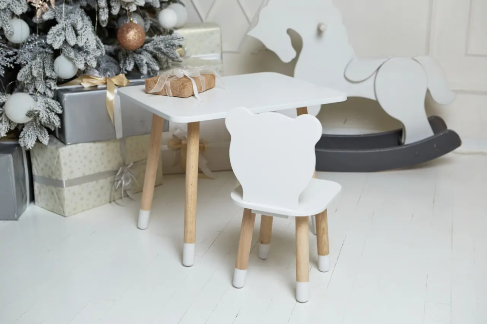 Дитячий прямокутний столик (Білий) та стільчик Ведмедик (Білий) Київ - фото 7