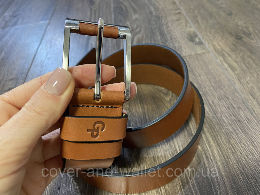 Стильний чоловічий ремінь рудого кольору з оригінальною пряжкою Grande Pelle Rullo Київ - фото 2