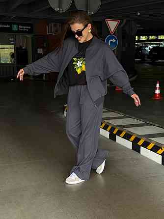 Женский трикотажный костюм оверсайз с широкими брюками Графит 3XL-4XL Харьков