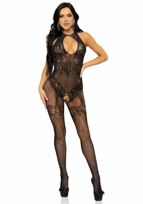 Leg Avenue Rhinestone Lace and Net Bodystocking OS Black Львів - фото 3