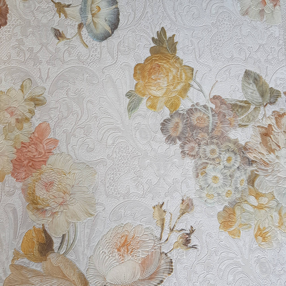 Шпалери метрові вінілові на флізелін Yuanlong Samsara квіти троянди, півонії жовті блакитні на пісочному Київ - фото 1