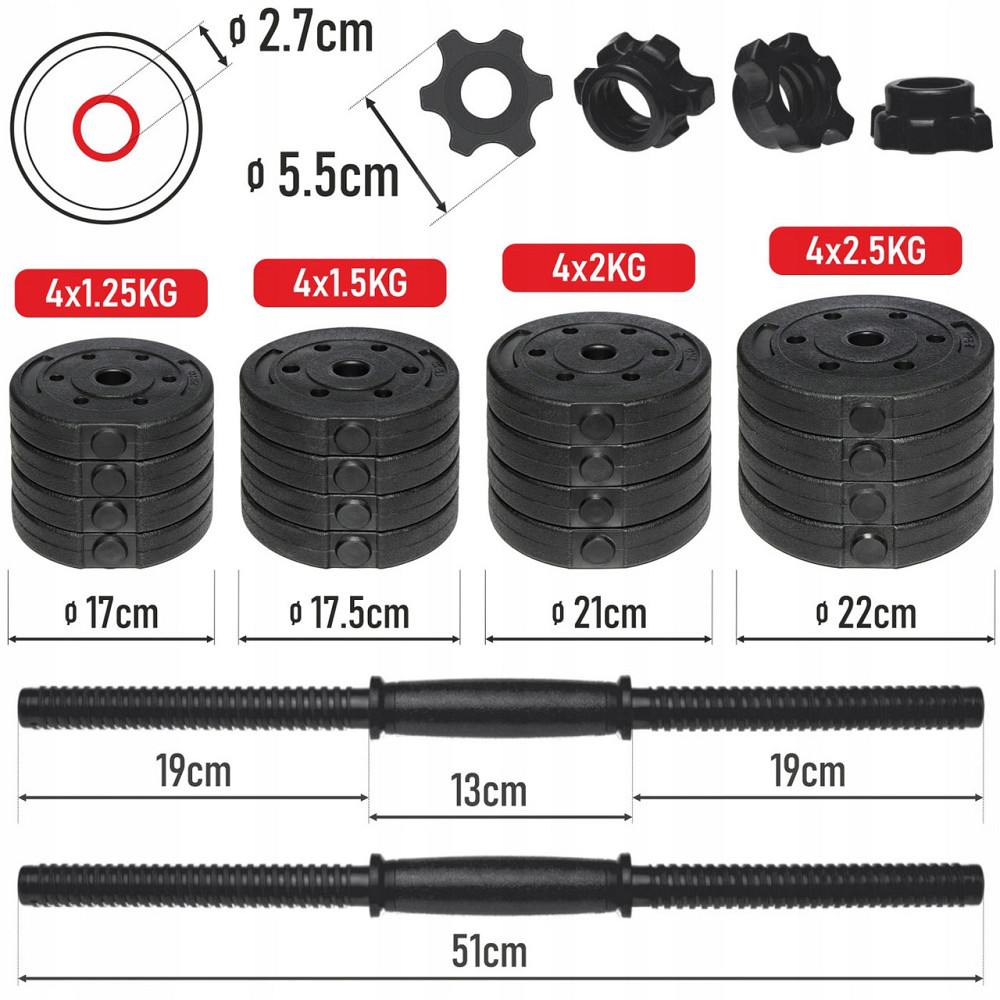 Гантели разборные битумные Abarqs HC-40, 2 х 20 кг Киев - изображение 2