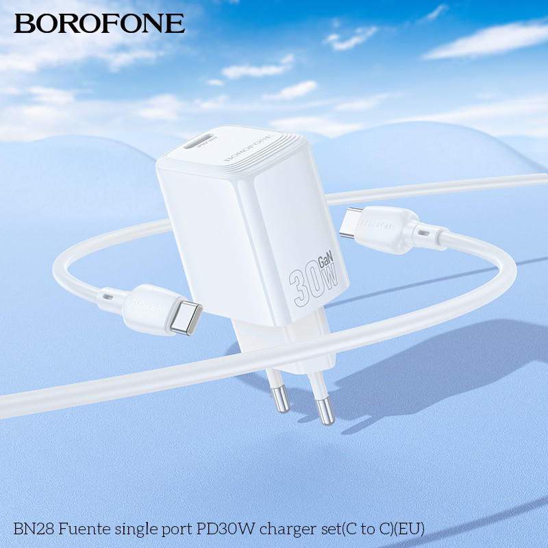 Мережевий зарядний пристрій з кабелем BOROFONE BN28 Fuente single port PD30W charger set (C to C) (EU) White Одеса - фото 7