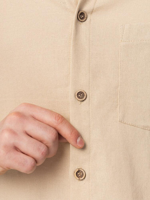 Темно-бежева лляна сорочка для чоловіків із довгим рукавом Pobedov Founder Київ - фото 8