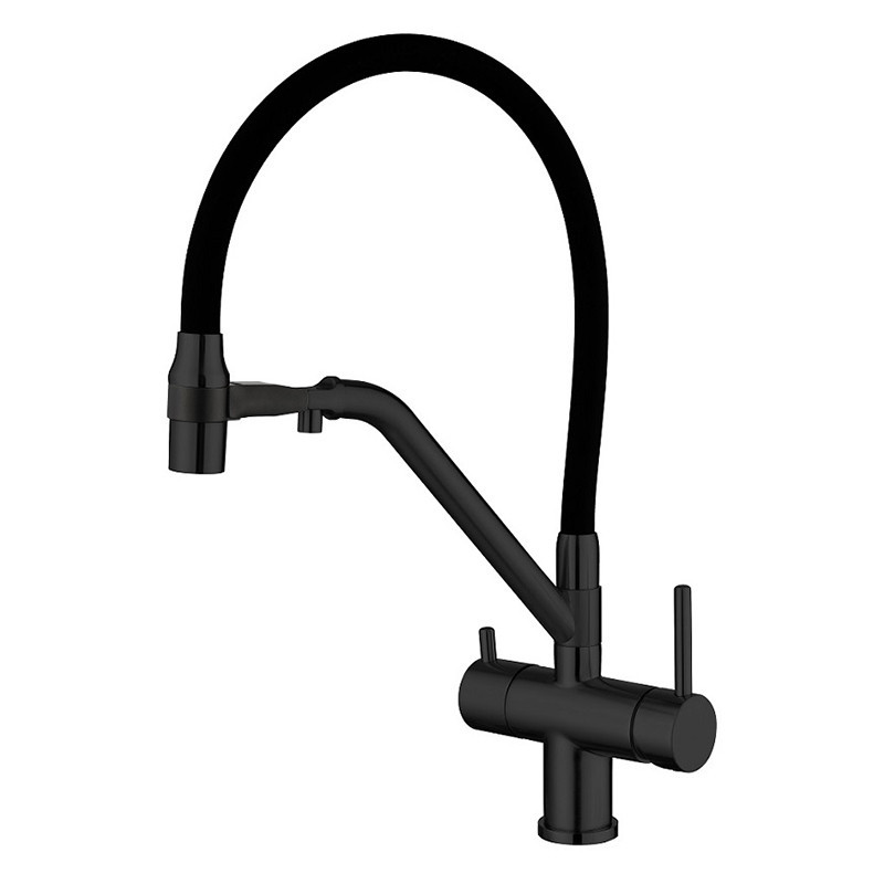 Кухонний змішувач Koer KB-72006-05 для питної води з гнучким виливом на підставці латунь/чорний (KR3380) Чернівці - фото 1