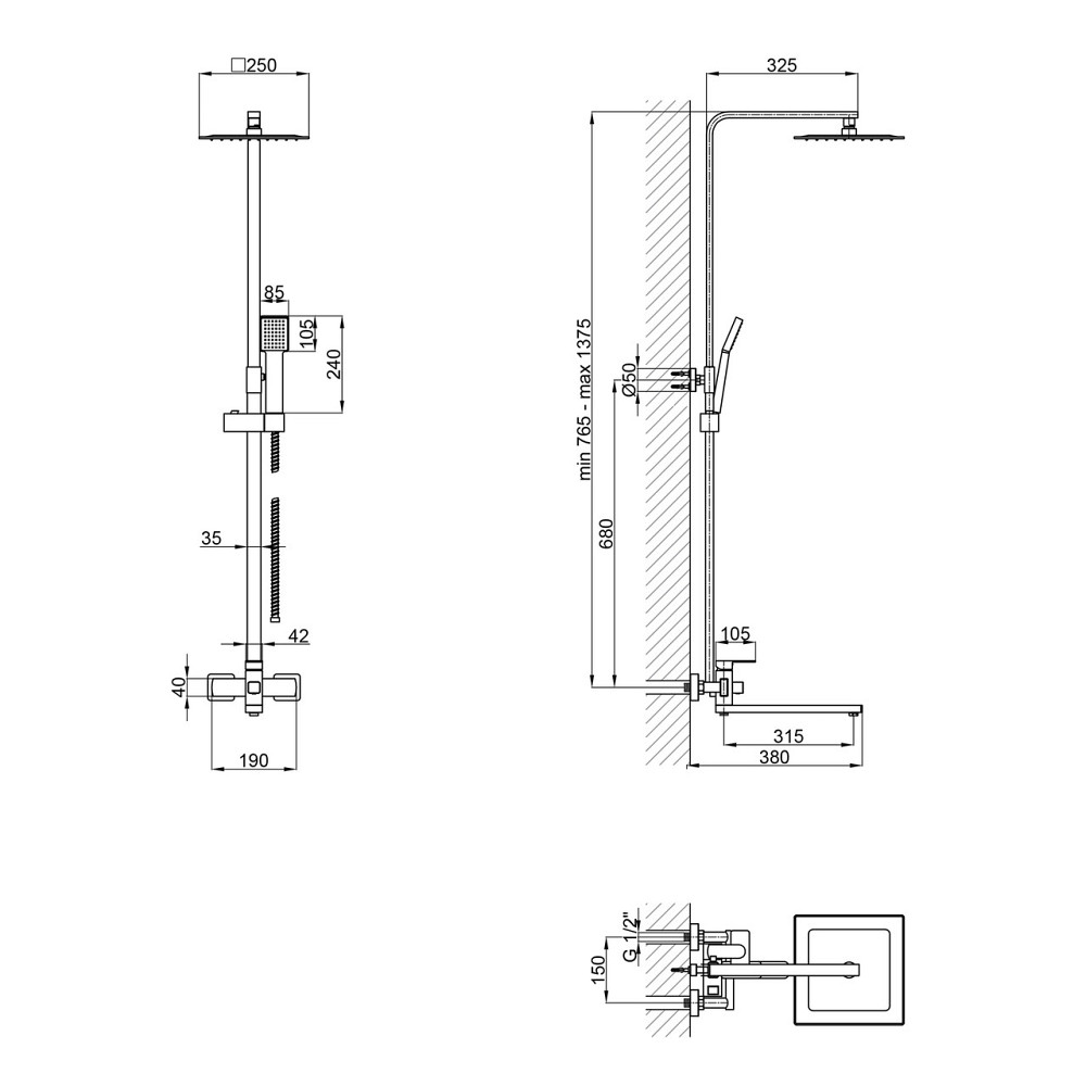 Душова система універсальна Lidz Kubis 1033 на три споживачі (з виливом) (k35) LDKUB1033NKS46110 Nickel Київ - фото 2