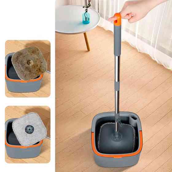 Швабра с отжимом и ведро 5,8 л + 2 насадки / Швабра с самоотжимом / Швабра лентяйка Киев