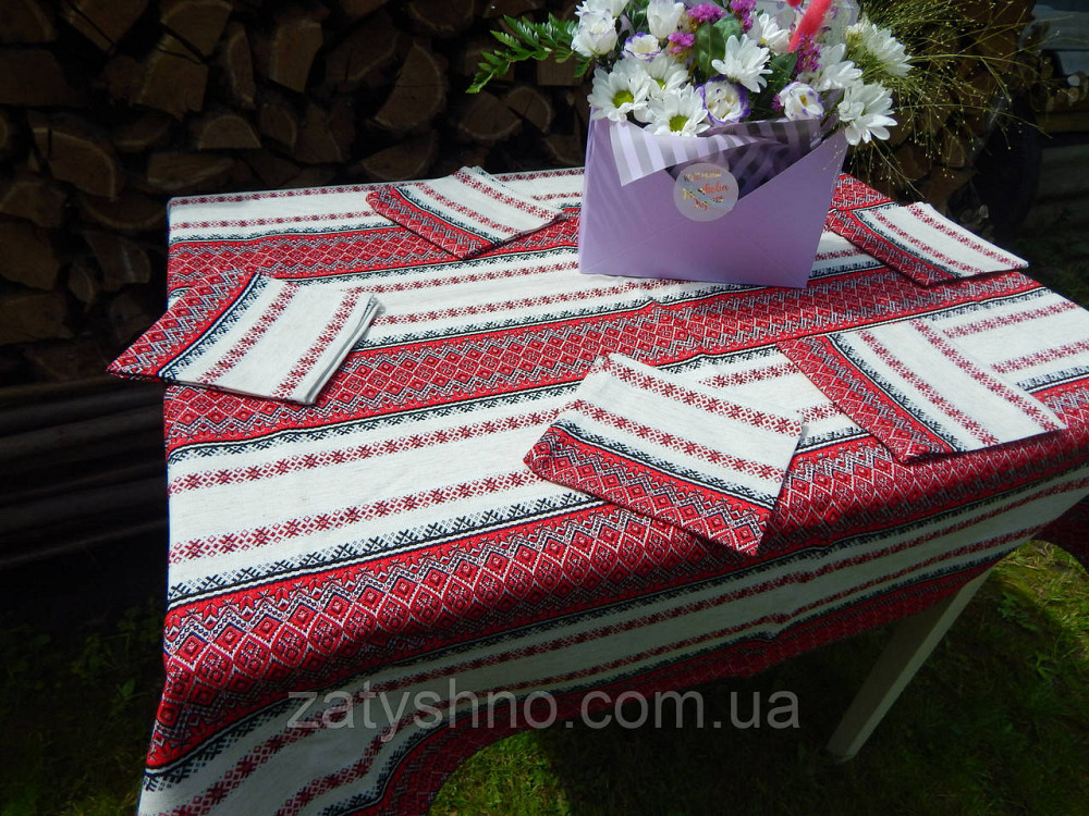 Комплект вышитая скатерть красная и 6 салфеток Киев - изображение 2
