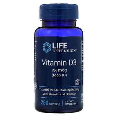 Вітамін Life Extension Вітамін D3, Vitamin D3, 25 мкг (10000 МE), 250 гелевих капсу (LEX-17512) Вінниця