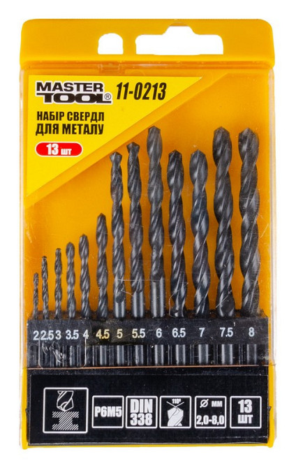 Набір свердл для металу MASTERTOOL 13 шт HSS 2 - 8 мм plastic box BLACK 11-0213 Рівне - фото 2