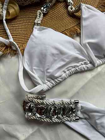 Белый раздельный купальник с камнями Белый M Харьков